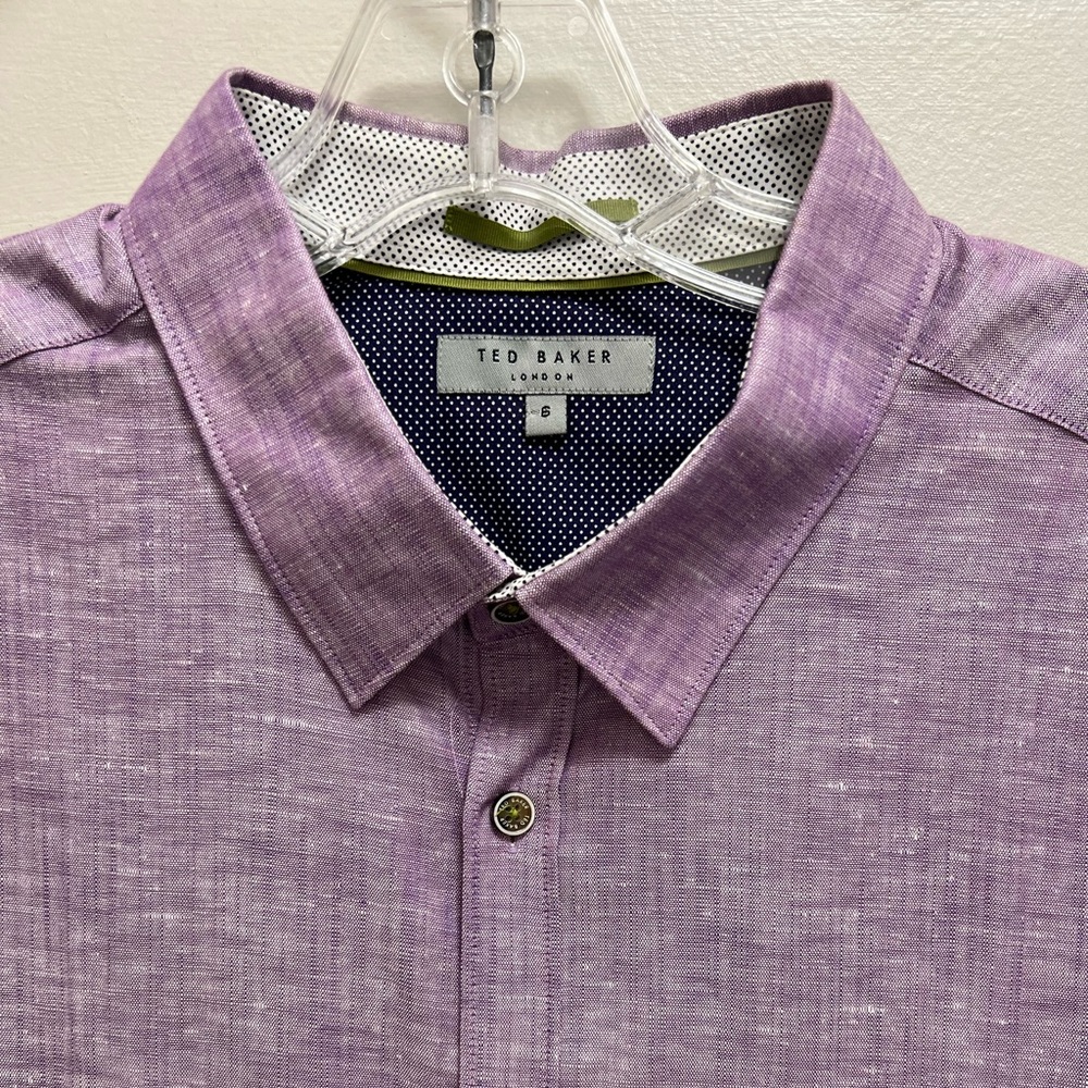 Ted Baker London Men’s Linen Cotton Shirt Button Down Short Sleeve Purple XXL - Picture 7 of 9